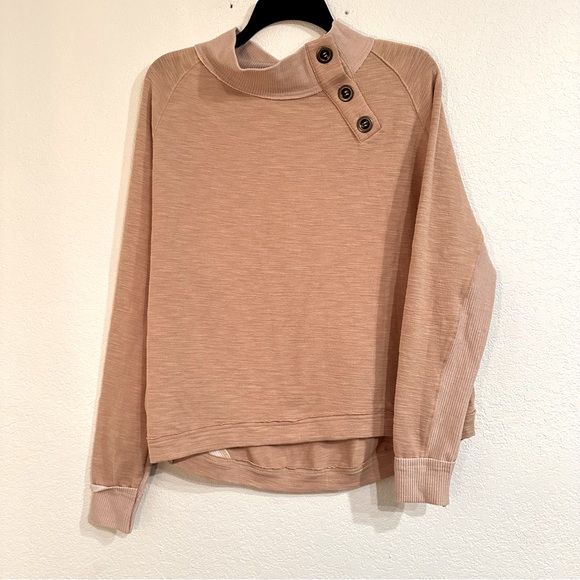 THML Mock Neck Peach Sweater with Button Detail, Size Small - Picture 2 of 7